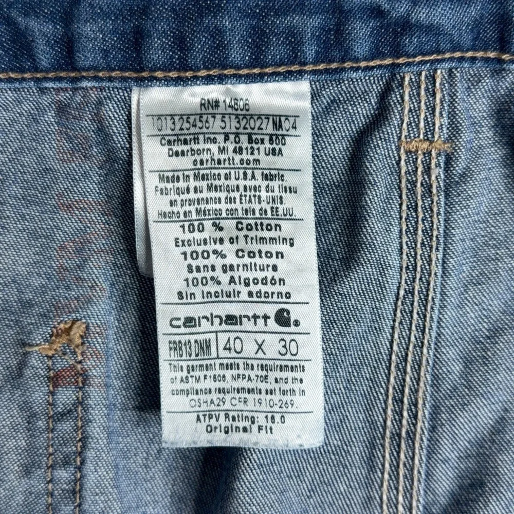 Carhartt FRB13 DNM Jeans Mens 40x30 FR Flame Resistant Carpenter Original Fit